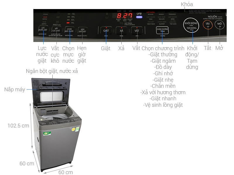 Thông số kỹ thuật Máy giặt Toshiba Inverter 11 kg AW-DUH1200GV
