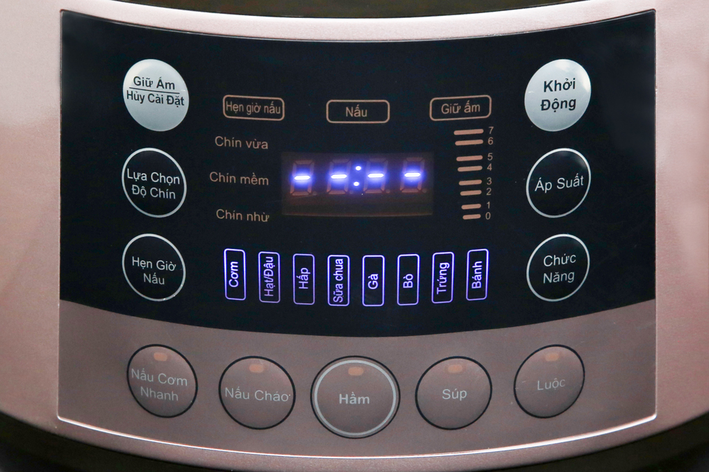 Bảng điều khiển nút nhấn điện tử có chỉ dẫn tiếng Việt dễ hiểu - Nồi áp suất Bluestone PCB-5763 6 lít