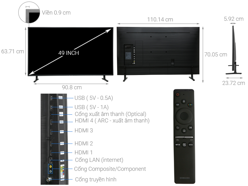Thông số kỹ thuật Smart Tivi Samsung 4K 49 inch UA49RU8000