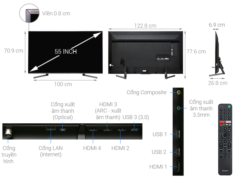 Thông số kỹ thuật Android Tivi Sony 4K 55 inch KD-55X9500G