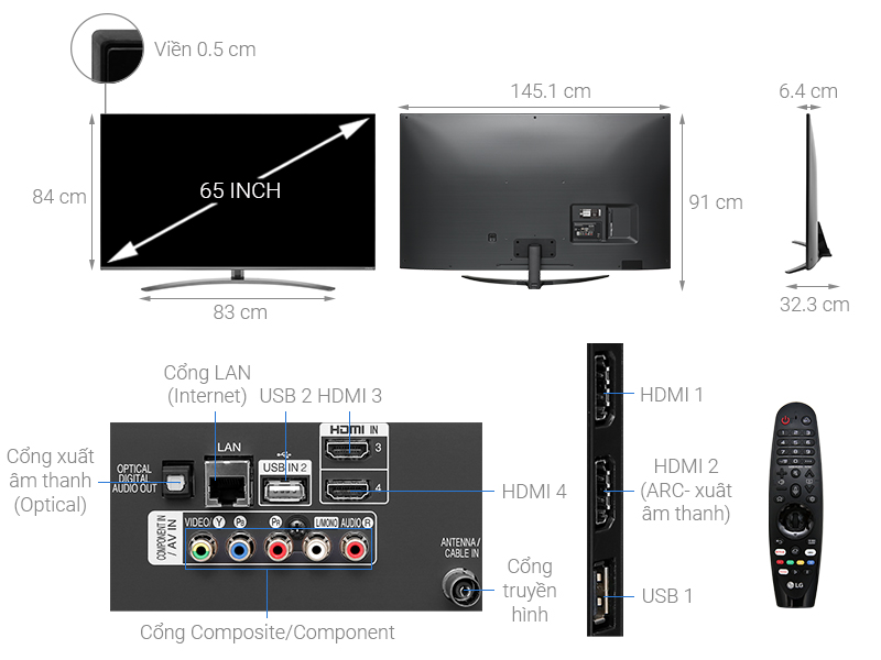 Thông số kỹ thuật Smart Tivi LG 4K 65 inch 65SM8100PTA