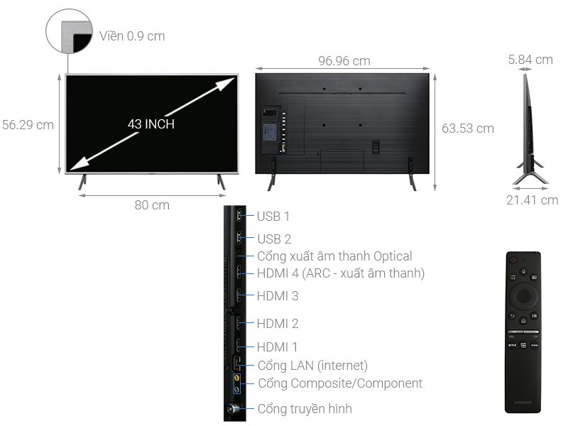 Thông số kỹ thuật Smart Tivi QLED Samsung 4K 43 inch QA43Q65R