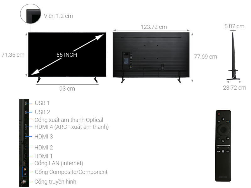 Thông số kỹ thuật Smart Tivi Samsung 4K 55 inch UA55RU8000