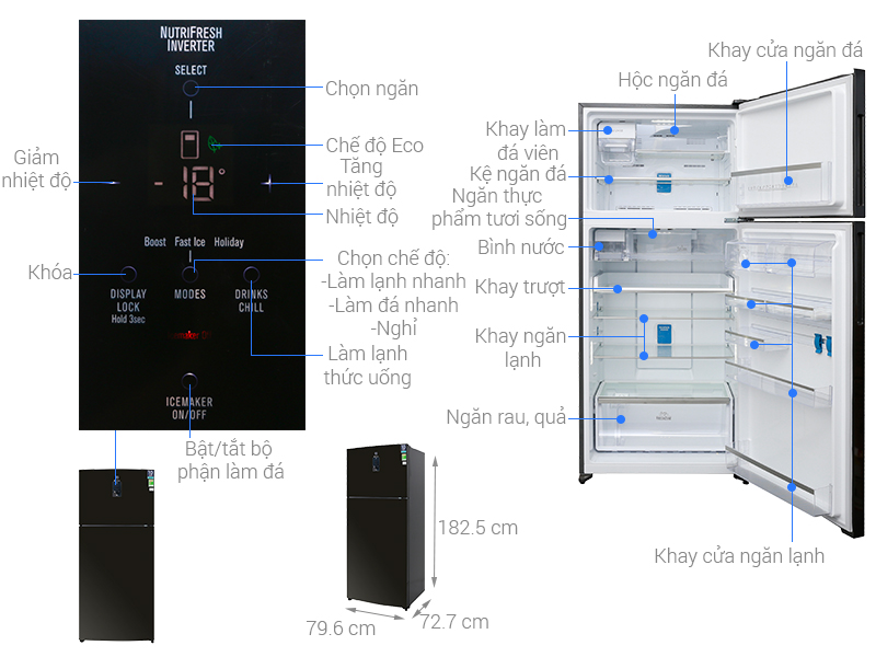 Thông số kỹ thuật Tủ lạnh Electrolux Inverter 531 lít ETE5722BA