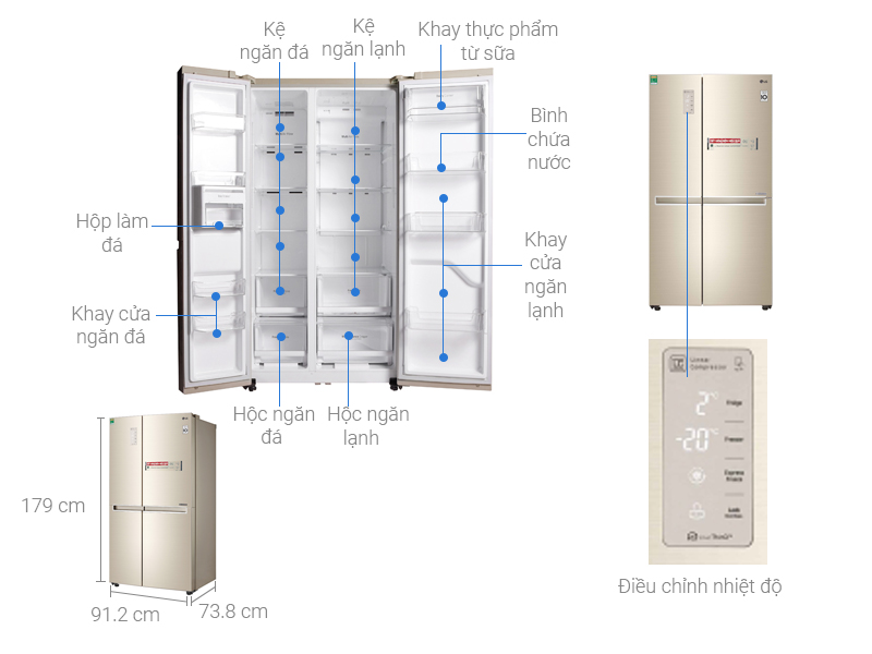 Thông số kỹ thuật Tủ lạnh LG Inverter 626 lít GR-B247JG