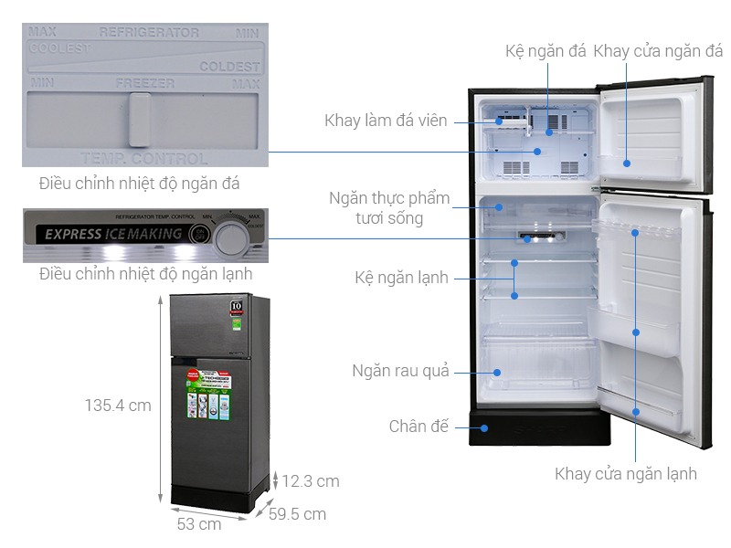 Thông số kỹ thuật Tủ lạnh Sharp Inverter 180 lít SJ-X196E-DSS