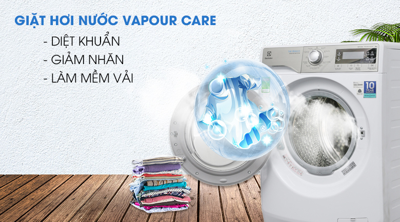 Giặt hơi nước Vapour Care - Máy giặt Electrolux Inverter 9 kg EWF12938