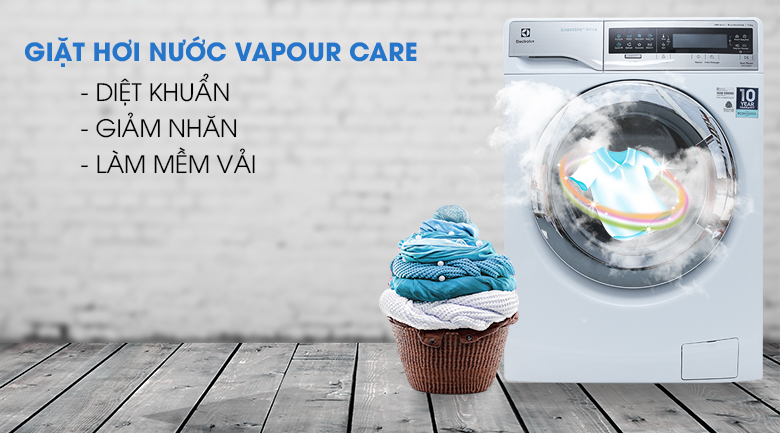 Giặt hơi nước Vapour Care - Máy giặt sấy Electrolux inverter 11 kg EWW14113