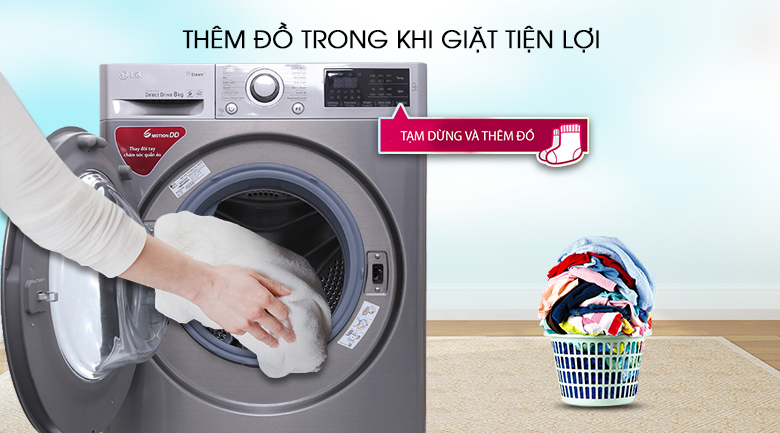 Thêm đồ trong khi giặt - Máy giặt LG Inverter 8 kg FC1408S3E