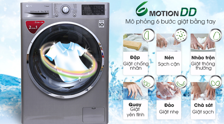 Công nghệ giặt 6 chuyển động - Máy giặt sấy LG Inverter 9kg FC1409D4E