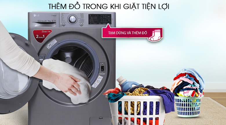 Thêm đồ trong khi giặt - Máy giặt sấy LG Inverter 9kg FC1409D4E