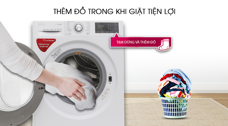 Thêm đồ trong lúc giặt - Máy giặt LG Inverter 9 kg FC1409S2W