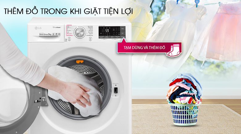 Thêm đồ trong khi giặt - Máy giặt LG Inverter 9 kg FC1409S3W