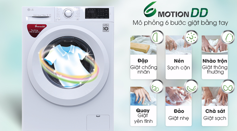 Giặt 6 chuyển động - Máy giặt LG FC1475N5W2